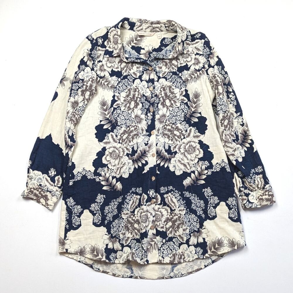 Soft Surroundings Top Women's Size PM Floral St. Remy Button Down Tunic